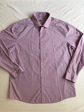 Unlisted Kenneth Cole Slim Fit Dress Shirt Purple Gingham Check Mens 16.5 32/33